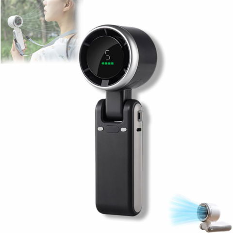 Mini ventilator portabil, 5 trepte de viteza, afisaj digital, incarcare usb, 5v, 2a, 5.95 x 5.2 x 17.2 cm, negru [5]