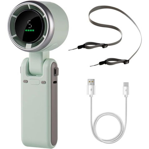 Mini ventilator portabil, 5 trepte de viteza, afisaj digital, incarcare usb, 5v, 2a, 5.95 x 5.2 x 17.2 cm, verde [1]