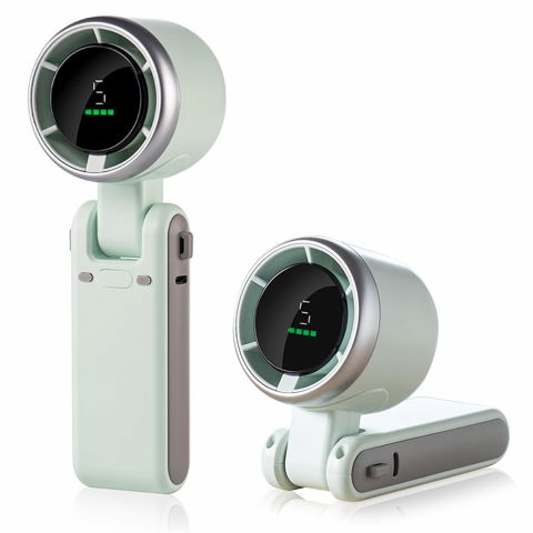 Mini ventilator portabil, 5 trepte de viteza, afisaj digital, incarcare usb, 5v, 2a, 5.95 x 5.2 x 17.2 cm, verde [2]