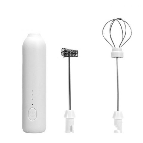 Accesorii pentru pregătirea alimentelor - Mixer spuma lapte, electric cu incarcare usb, bauturi calde/reci, maner izolat termic, otel inoxidabil, pentru latte, ciocolata calda, cappuccino, frappe, usor de folosit, 2 accesorii, alb