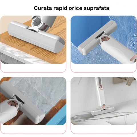 Mop de mana mini-portabil, cu sistem de stoarcere, dispozitiv de curatat manual, cu burete absorbant, din pva, 29.5 x 15.5 cm, 3 rezerve, alb [6]