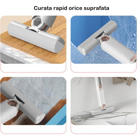 Mop de mana  mini-portabil, cu sistem de stoarcere, dispozitiv de curatat manual, cu burete absorbant, material pva, multisuprafete si geamuri, 29.5 x 15.5 cm, alb [1]