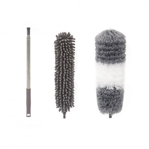 Accesorii ingrijire casa - Mop din microfibra pentru curatenie, set 2 capete detasabil, mop din microfibra, pamatuf pentru praf, maner extensibil, eva, impachetate in sac cu fermoar, gri