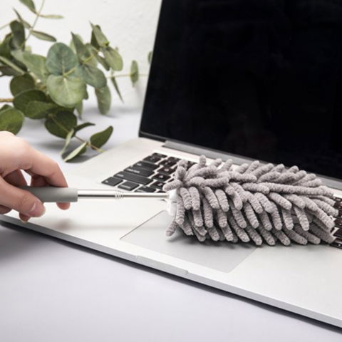 Mop din microfibra pentru curatenie, set 2 capete detasabil, mop din microfibra, pamatuf pentru praf, maner extensibil, eva, impachetate in sac cu fermoar, gri [2]