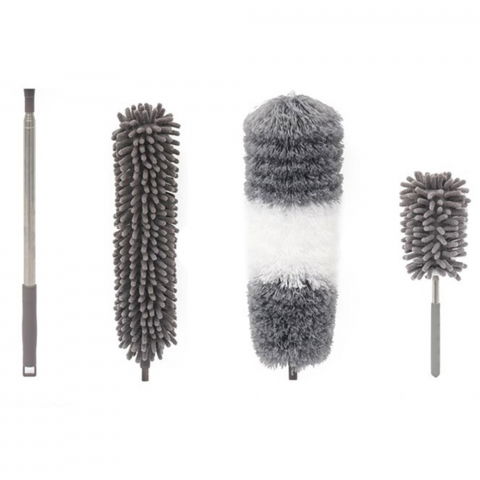 Accesorii ingrijire casa - Mop din microfibra pentru curatenie, set 3 capete detasabil, mop din microfibra, pamatuf pentru praf, mini perie, maner extensibil, eva, impachetate in sac cu fermoar, gri