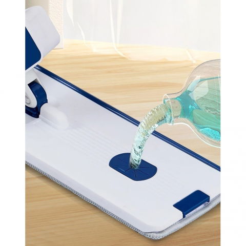 Mop plat, cu galeata pliabila, 2 rezerve din microfibra, 127 cm tija telescopica, utilizare umeda/uscata, recipient lichid, albastru [5]