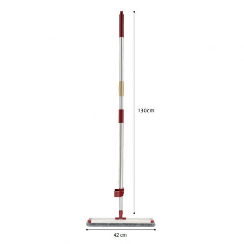 Mop plat cu laveta din microfibra, pentru uz casnic, cu 2 lavete incluse, sistem de stoarcere, tija telescopica 130 cm, rotire 360°, 42 x 130 cm, rosu [1]