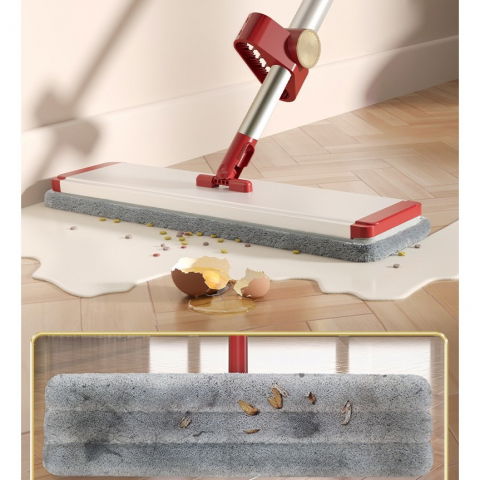 Mop plat cu laveta din microfibra, pentru uz casnic, cu 2 lavete incluse, sistem de stoarcere, tija telescopica 130 cm, rotire 360°, 42 x 130 cm, rosu [4]