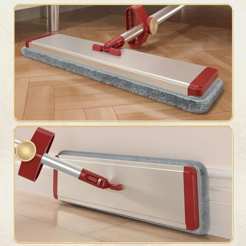 Mop plat cu laveta din microfibra, pentru uz casnic, cu 2 lavete incluse, sistem de stoarcere, tija telescopica 130 cm, rotire 360°, 42 x 130 cm, rosu [6]