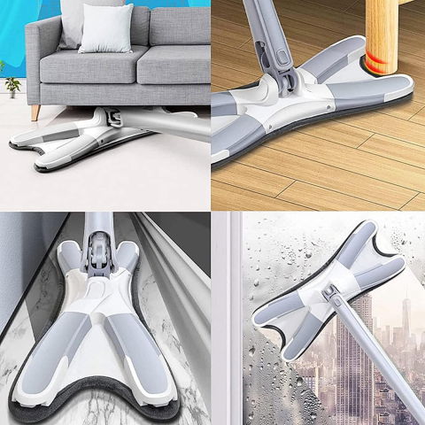 Mop plat cu laveta din microfibra, pentru uz casnic, sistem de stoarcere x, tija telescopica 140 cm, rotire 360°,38 x 140 cm, verde [8]