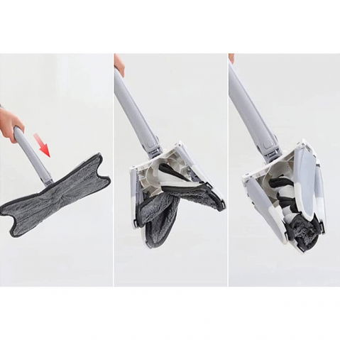 Mop plat cu laveta din microfibra, pentru uz casnic, sistem de stoarcere x, tija telescopica 140 cm, rotire 360°,38 x 140 cm, verde [6]