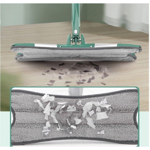 Mop plat cu laveta din microfibra, pentru uz casnic, sistem de stoarcere x, tija telescopica 140 cm, rotire 360°,38 x 140 cm, verde [3]