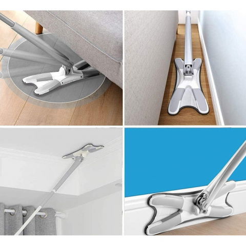 Mop plat cu laveta din microfibra, pentru uz casnic, sistem de stoarcere x, tija telescopica 140 cm, rotire 360°,38 x 140 cm, verde [5]