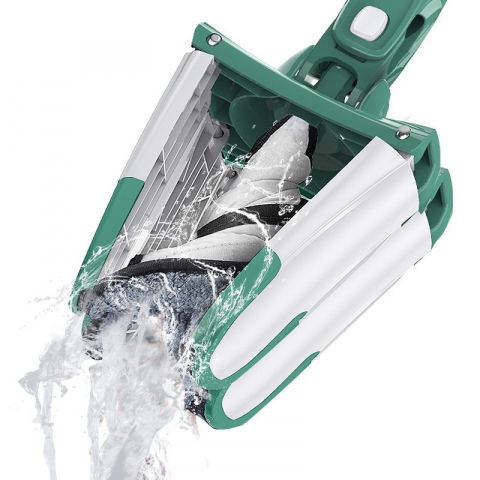 Mop plat cu laveta din microfibra, pentru uz casnic, sistem de stoarcere x, tija telescopica 140 cm, rotire 360°,38 x 140 cm, verde [11]