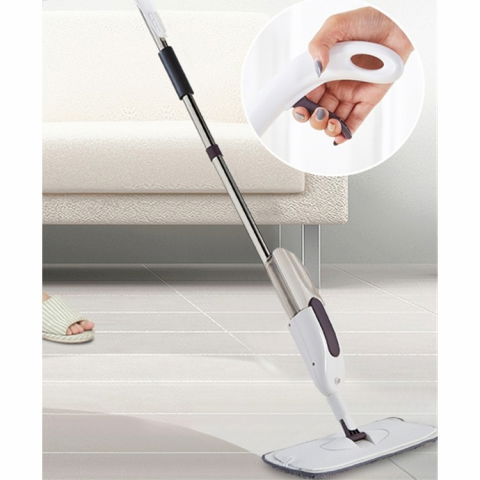 Mop plat, cu pulverizator, pentru uz casnic, plastic, rezerva de mop din microfibra, 125x40 cm, alb/mov [2]
