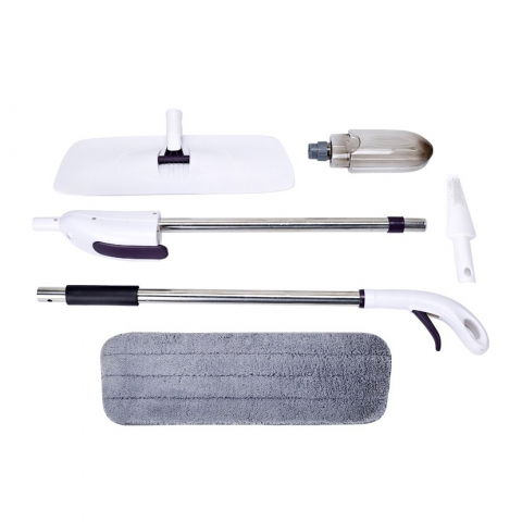 Mop plat, cu pulverizator, pentru uz casnic, plastic, rezerva de mop din microfibra, 125x40 cm, alb/mov [3]