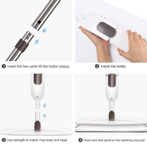 Mop plat, cu pulverizator, pentru uz casnic, plastic, rezerva de mop din microfibra, 125x40 cm, alb/mov [6]