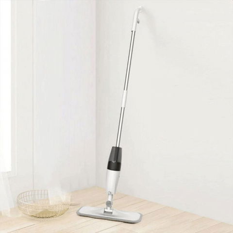 Mop plat, cu pulverizator, pentru uz casnic, plastic, rezerva de mop din microfibra, 125x40 cm, alb/negru [4]