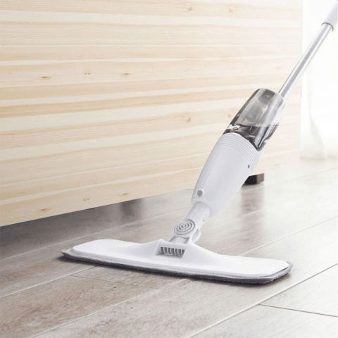 Mop plat, cu pulverizator, pentru uz casnic, plastic, rezerva de mop din microfibra, 125x40 cm, alb/negru [2]