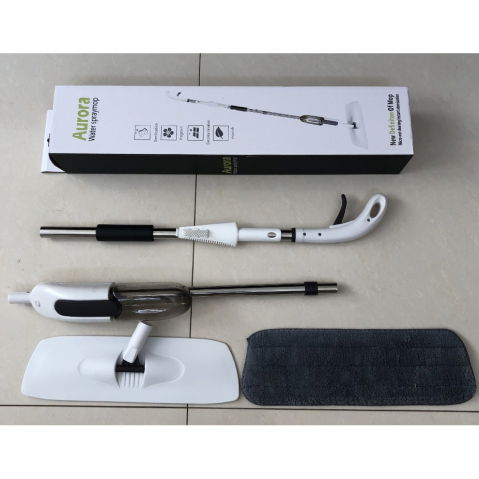 Mop plat, cu pulverizator, pentru uz casnic, plastic, rezerva de mop din microfibra, 125x40 cm, alb/negru [1]