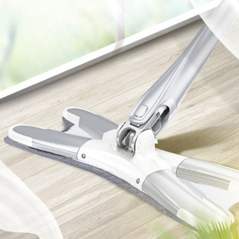 Mop plat, cu sistem de stoarcere, 2 lavete incluse, lungime telescopica 140 cm, argintiu [2]