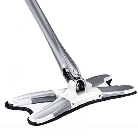 Maturi, Perii, Mopuri si Galeti - Mop plat, cu sistem de stoarcere, 2 lavete incluse, lungime telescopica 140 cm, argintiu