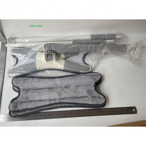 Mop plat, cu sistem de stoarcere, 4 lavete incluse, lungime telescopica 140 cm, argintiu [12]