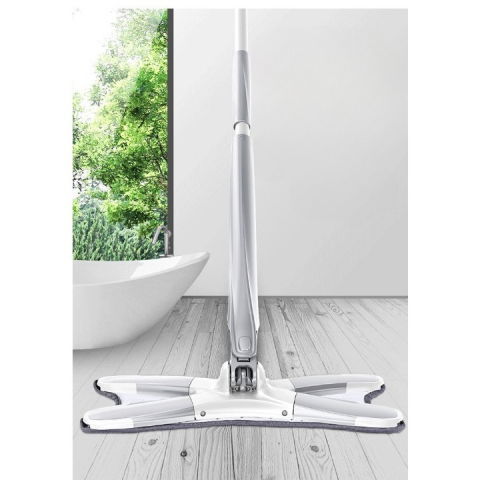 Mop plat, cu sistem de stoarcere, 4 lavete incluse, lungime telescopica 140 cm, argintiu [7]