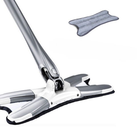 Maturi, Perii, Mopuri si Galeti - Mop plat, cu sistem de stoarcere, 4 lavete incluse, lungime telescopica 140 cm, argintiu