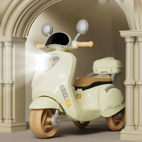 Motocicleta electrica  cu acumulator, telecomanda, bluetooth, cu sistem anti-rasturnare, sistem de lumini si sunet, 3-10 ani, bej [2]