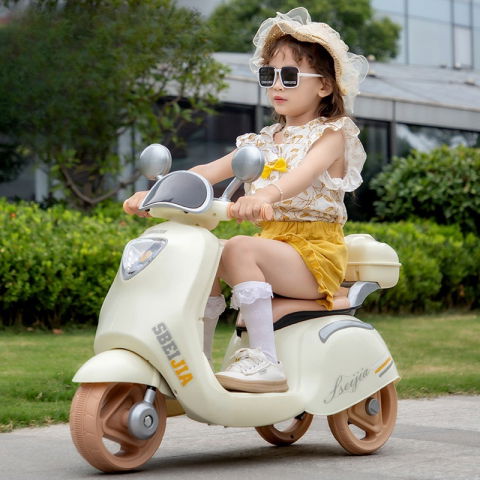 Motocicleta electrica  cu acumulator, telecomanda, bluetooth, cu sistem anti-rasturnare, sistem de lumini si sunet, 3-10 ani, bej [4]