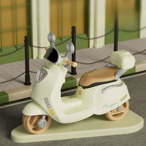 Motocicleta electrica  cu acumulator, telecomanda, bluetooth, cu sistem anti-rasturnare, sistem de lumini si sunet, 3-10 ani, bej [5]