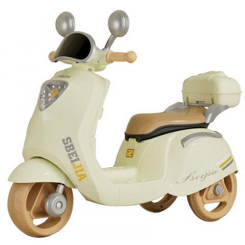 Motocicleta electrica  cu acumulator, telecomanda, bluetooth, cu sistem anti-rasturnare, sistem de lumini si sunet, 3-10 ani, bej [1]