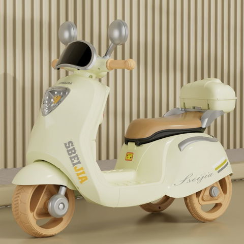 Motocicleta electrica  cu acumulator, telecomanda, bluetooth, cu sistem anti-rasturnare, sistem de lumini si sunet, 3-10 ani, bej [3]