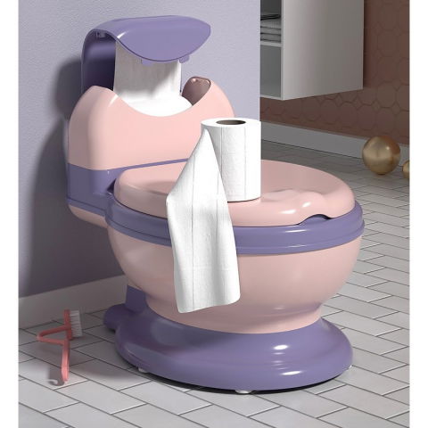 Olita bebelusi, pentru copii 1 - 8 ani, model toaleta adulti, colac moale pvc, compartiment detasabil, cutie depozitare hartie, 34 x 32 x 19 cm, roz/mov [2]