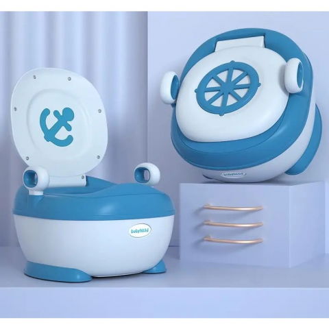 Olita pentru copii, +1an, portabila, design cu ancora, cu capac, model prietenos, non-toxic, compartiment detasabil, cu manere, cu 4 picioare, usor de curatat, 46*33*32 cm, albastru [4]