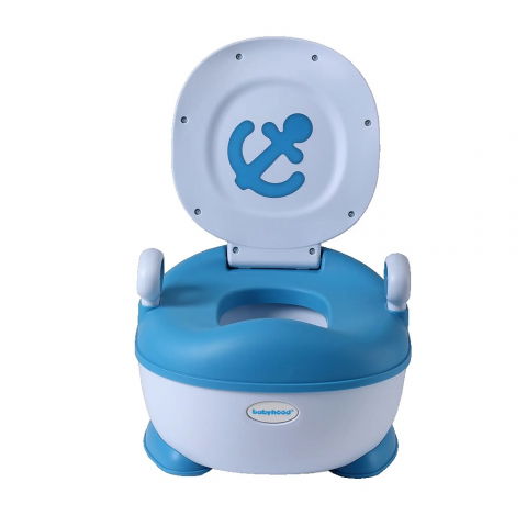 Îngrijire, transport și organizare pentru bebeluși și copii - Olita pentru copii, +1an, portabila, design cu ancora, cu capac, model prietenos, non-toxic, compartiment detasabil, cu manere, cu 4 picioare, usor de curatat, 46*33*32 cm, albastru