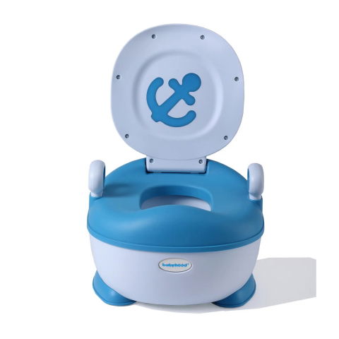 Olita pentru copii, +1an, portabila, design cu ancora, cu capac, model prietenos, non-toxic, compartiment detasabil, cu manere, cu 4 picioare, usor de curatat, 46*33*32 cm, albastru [5]