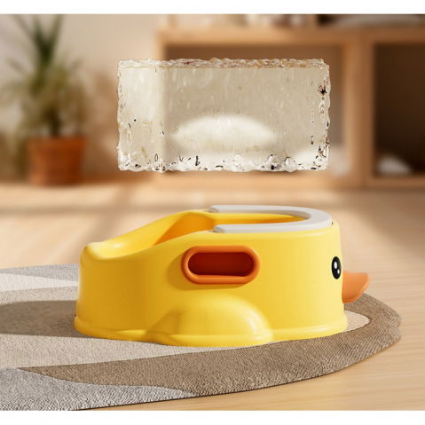 Olita pentru copii, +1an, portabila, design ratusca, model prietenos, non-toxic, compartiment detasabil, cu maner, usor de curatat, galben [4]