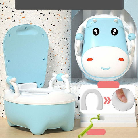 Olita pentru copii, +1an, portabila, design vacuta cu capac, model prietenos, non-toxic, cu manere, compartiment detasabil, perie inclusa, usor de curatat, albastru [6]