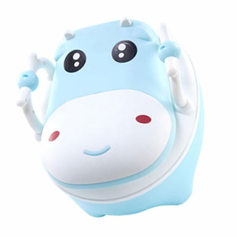 Olita pentru copii, +1an, portabila, design vacuta cu capac, model prietenos, non-toxic, cu manere, compartiment detasabil, perie inclusa, usor de curatat, albastru [3]