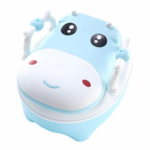 Îngrijire, transport și organizare pentru bebeluși și copii - Olita pentru copii, +1an, portabila, design vacuta cu capac, model prietenos, non-toxic, cu manere, compartiment detasabil, perie inclusa, usor de curatat, albastru