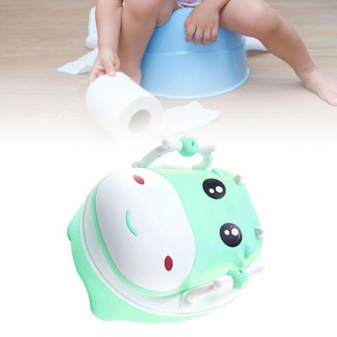 Olita pentru copii, +1an, portabila, design vacuta cu capac, model prietenos, non-toxic, cu manere, compartiment detasabil, perie inclusa, usor de curatat, verde [2]