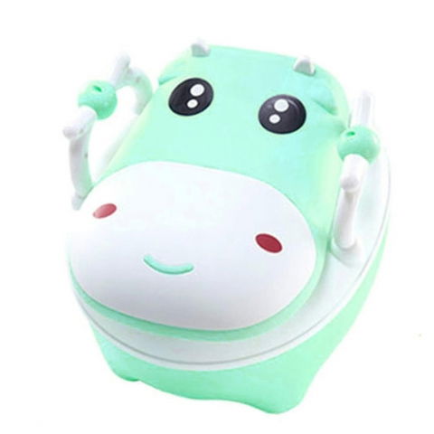 Îngrijire, transport și organizare pentru bebeluși și copii - Olita pentru copii, +1an, portabila, design vacuta cu capac, model prietenos, non-toxic, cu manere, compartiment detasabil, perie inclusa, usor de curatat, verde