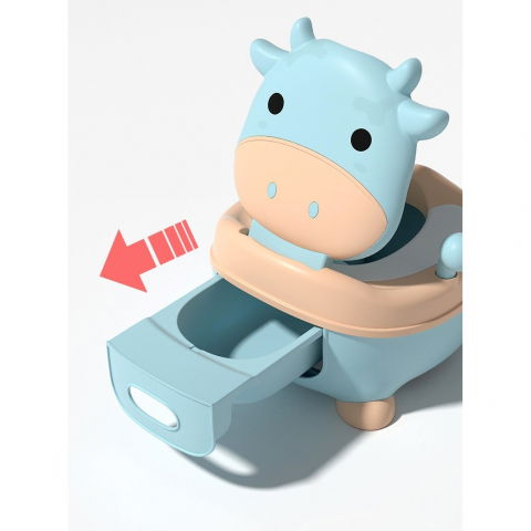 Olita pentru copii, +1an, portabila, model vacuta, cu capac, prietenoasa, non-toxic, compartiment detasabil, cu manere, cu 4 picioare, usor de curatat, albastru [4]