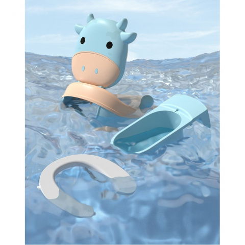 Olita pentru copii, +1an, portabila, model vacuta, cu capac, prietenoasa, non-toxic, compartiment detasabil, cu manere, cu 4 picioare, usor de curatat, albastru [5]