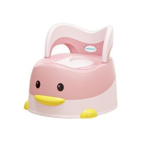 Îngrijire, transport și organizare pentru bebeluși și copii - Olita pentru copii, +6 luni, detasabila, cu capac, antiderapanta, din plastic, colac moale, model ratusca, 38x32x30 cm. roz