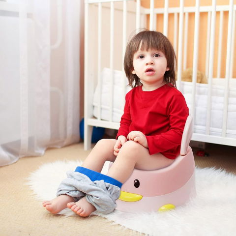Olita pentru copii, +6 luni, detasabila, cu capac, antiderapanta, din plastic, colac moale, model ratusca, 38x32x30 cm. roz [5]