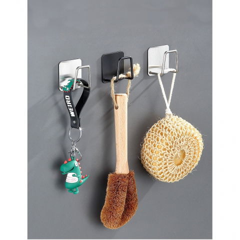 Organizator bucatarie  cu adeziv, carlig-suport pentru burete, accesorii bucatarie, 5x5x3,5 cm, otel inoxidabil, gri [2]