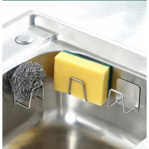 Organizator bucatarie  cu adeziv, carlig-suport pentru burete, accesorii bucatarie, 5x5x3,5 cm, otel inoxidabil, gri [1]